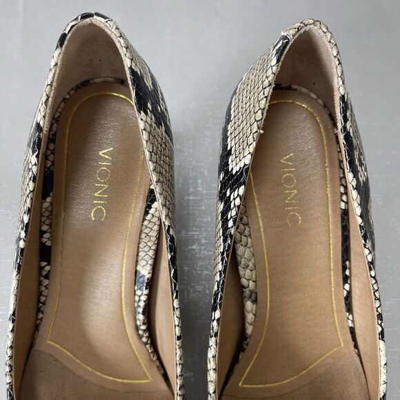 Vionic Womens 10 Josie Leather Pointed Toe Pumps Kitten Heels Shoes Snakeskin - Picture 4 of 14